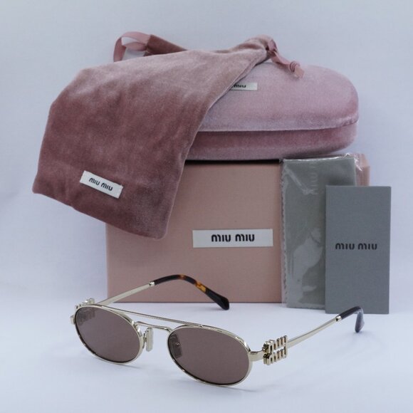 Miu Miu MU54ZS ZVN70D Oval Sunglasses - Gold/Brown - Picture 3 of 12